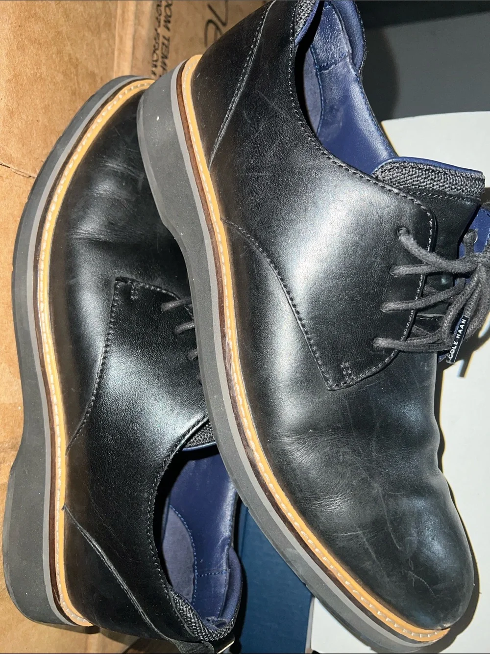 Cole Haan Black Leather Derby Shoes with Tan Welt